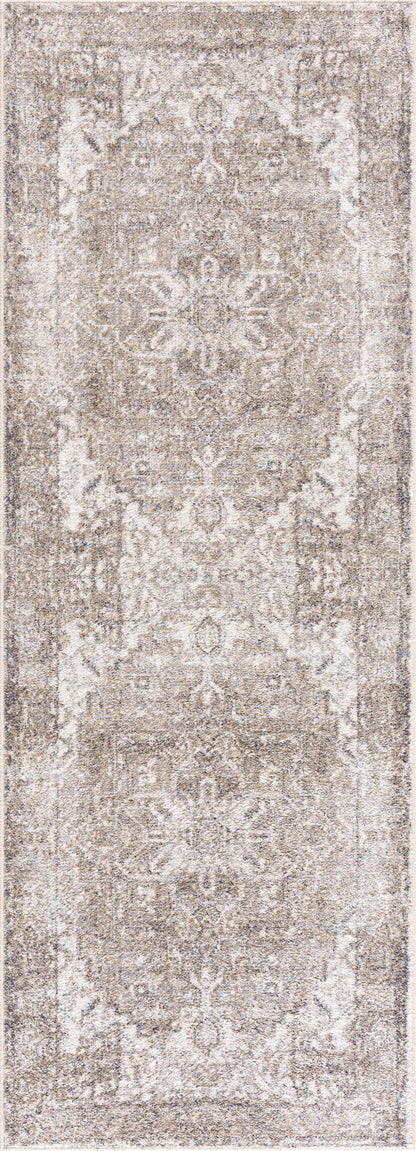 Hera Flat Pile Washable Rug in taupe gray with ornate medallion pattern Boutique Rugs on Tampa Home & Garden Store