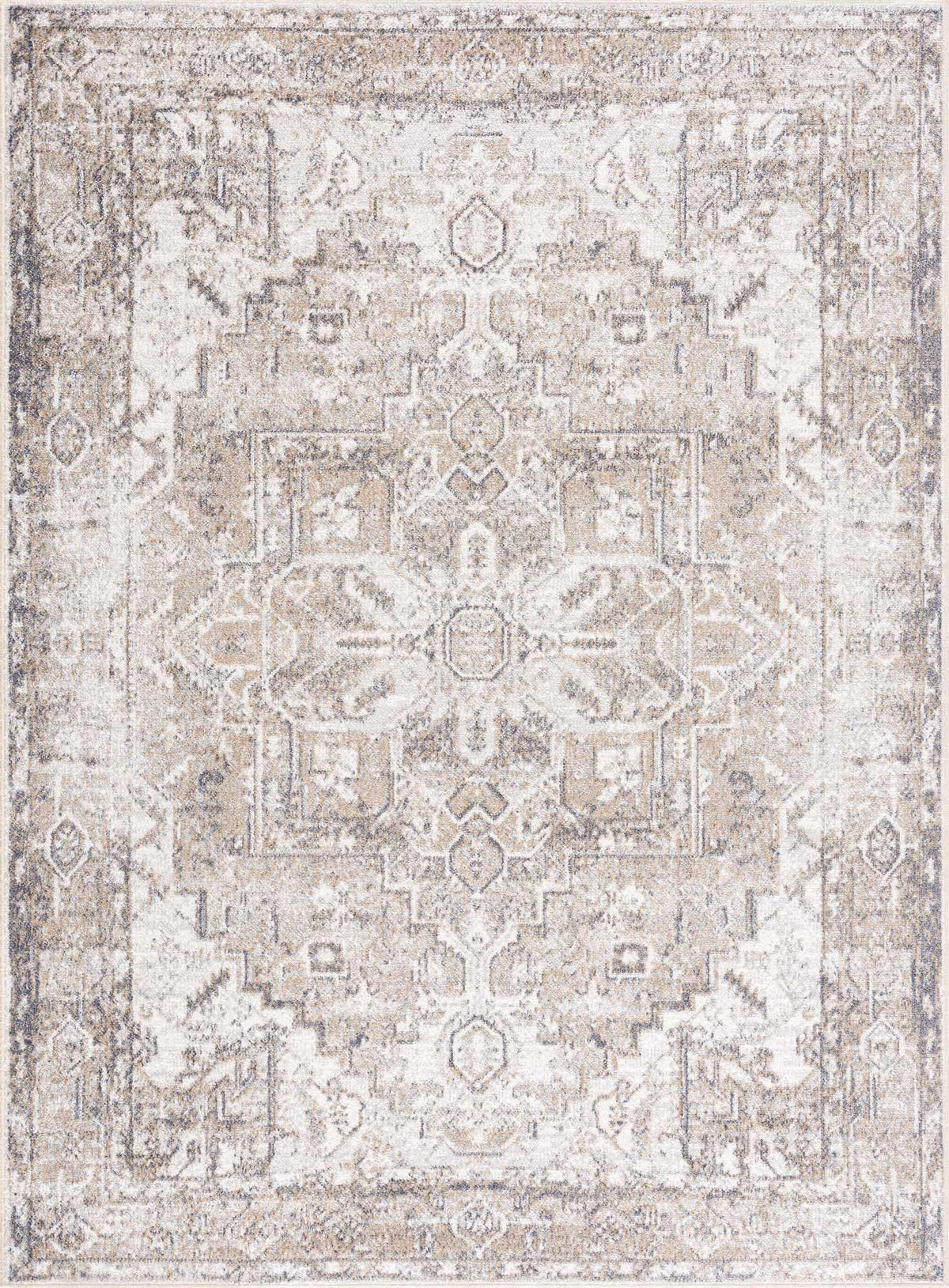 Hera flat pile washable rug beige taupe ivory with traditional pattern by Boutique Rugs on Tampa Home & Garden Store
