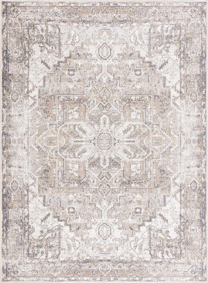 Hera flat pile washable rug beige taupe ivory with traditional pattern by Boutique Rugs on Tampa Home & Garden Store