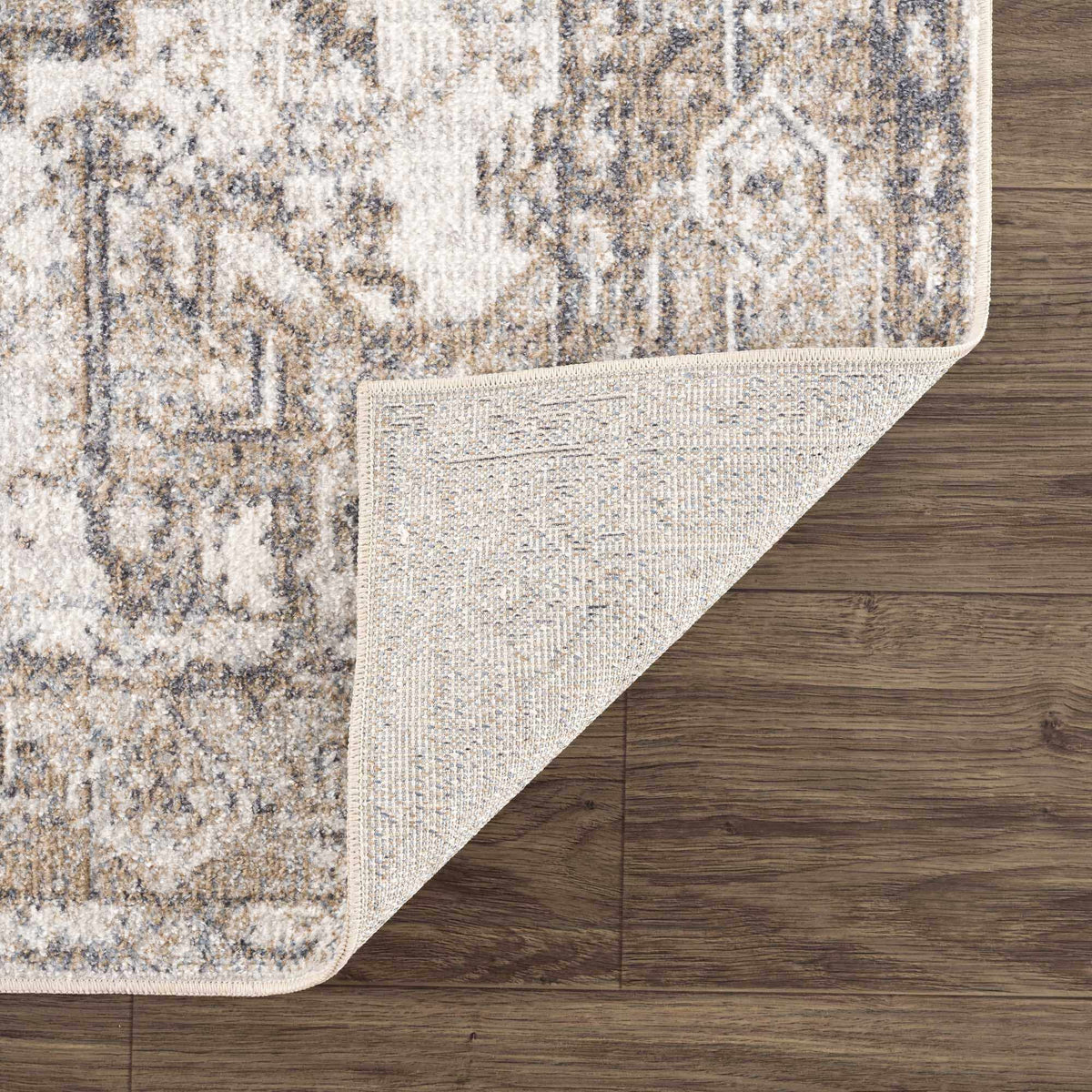Hera Flat Pile Washable Rug with beige and blue abstract pattern, Boutique Rugs on Tampa Home & Garden Store