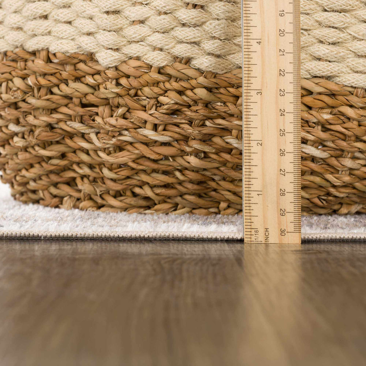 Hera flat pile washable rug beige braided jute with ruler scale on Tampa Home & Garden Store