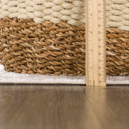 Hera flat pile washable rug beige braided jute with ruler scale on Tampa Home & Garden Store