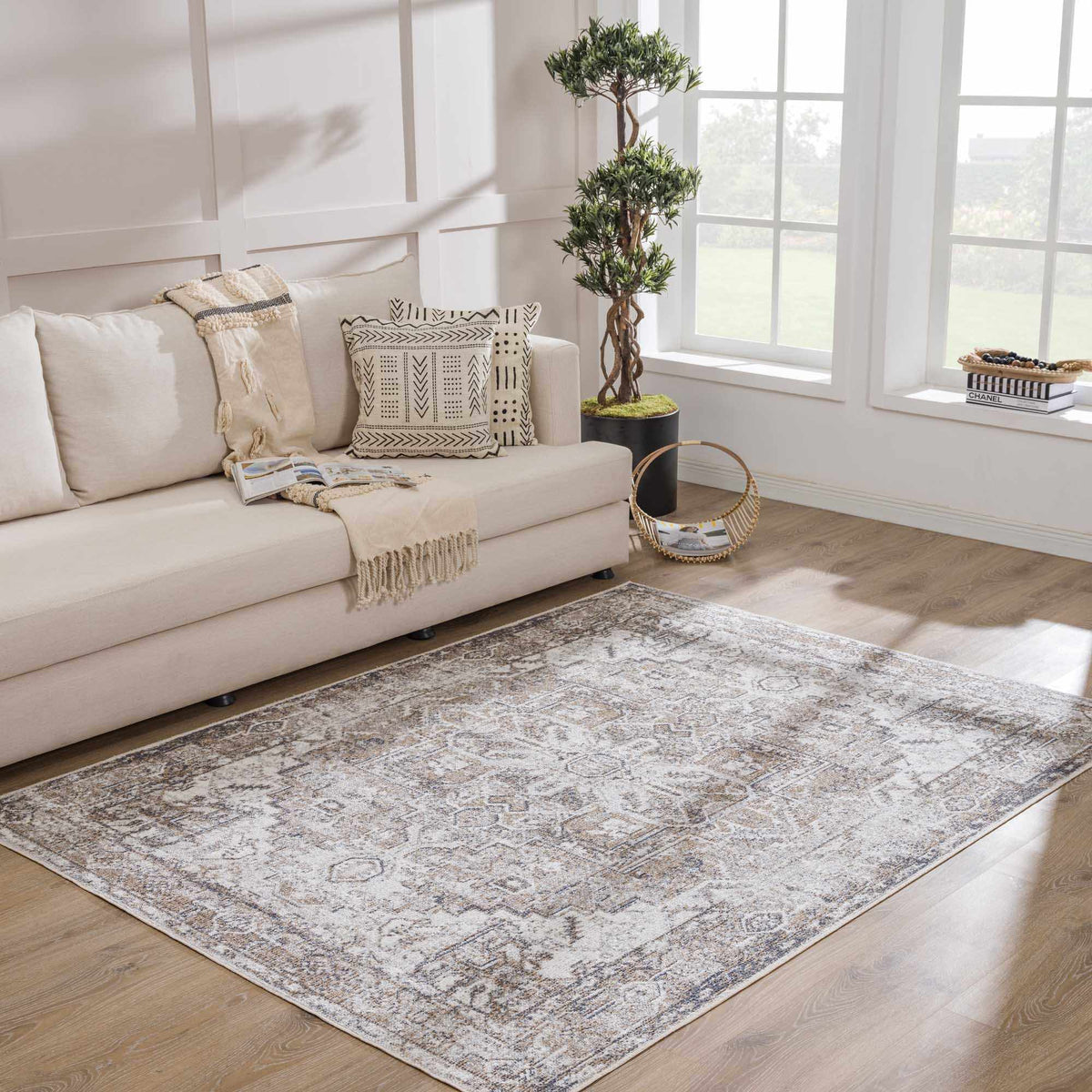 Hera Flat Pile Washable Rug gray beige Boutique Rugs on Tampa Home & Garden Store