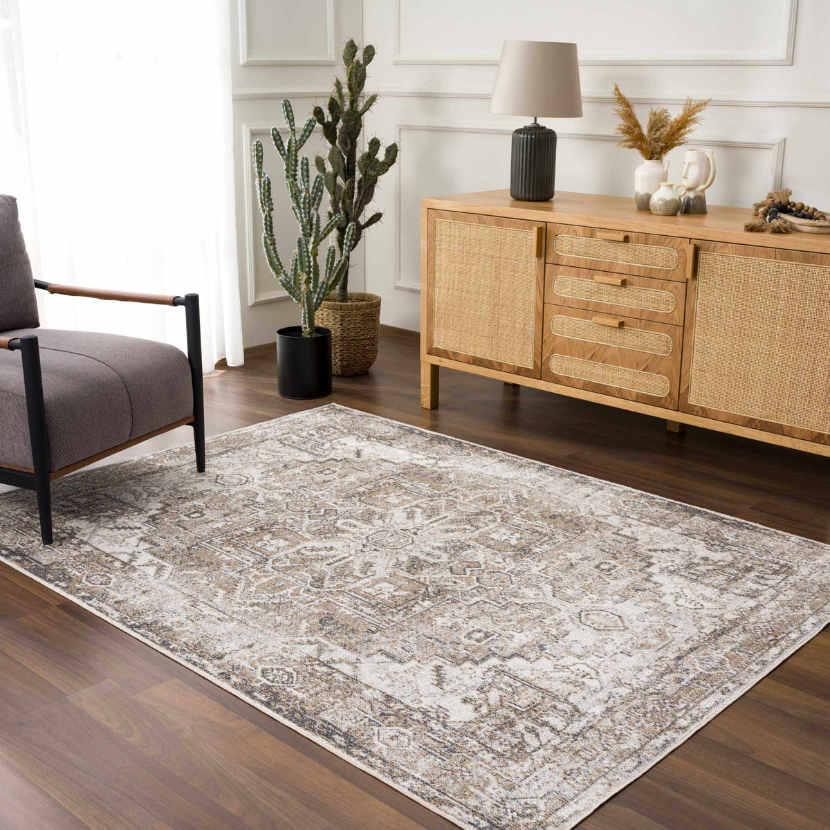 Hera Flat Pile Washable Rug, neutral beige-gray low-pile rug by Boutique Rugs on Tampa Home & Garden Store