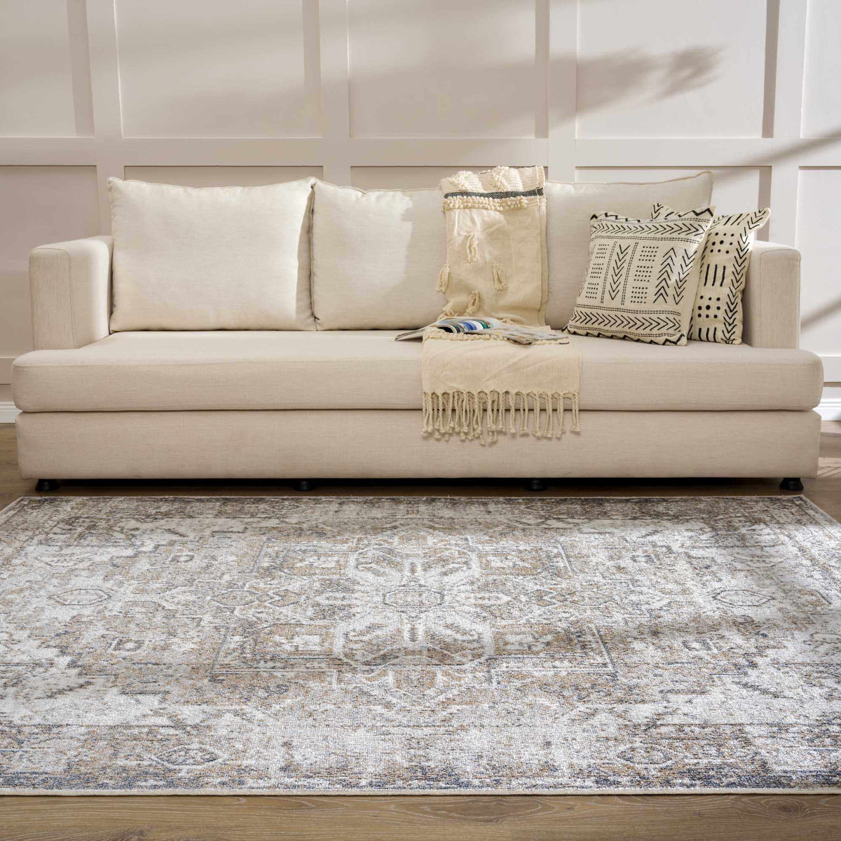 Hera Flat Pile Washable Rug beige gray neutral by Boutique Rugs on Tampa Home & Garden Store