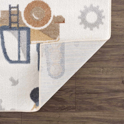 Construction Washable Kids Area Rug by Boutique Rugs cream with navy brown motif on Tampa Home & Garden Store