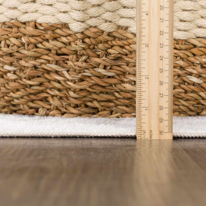 Construction Washable Kids Area Rug, natural beige braided jute texture with scale ruler on Tampa Home & Garden Store