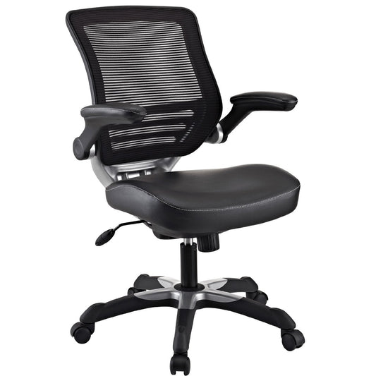 Silla de oficina ergonómica moderna con respaldo de malla negra y reposabrazos abatibles