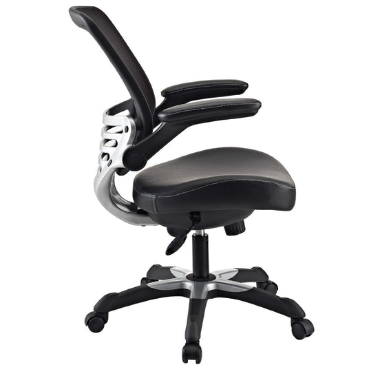 Silla de oficina ergonómica moderna con respaldo de malla negra y reposabrazos abatibles