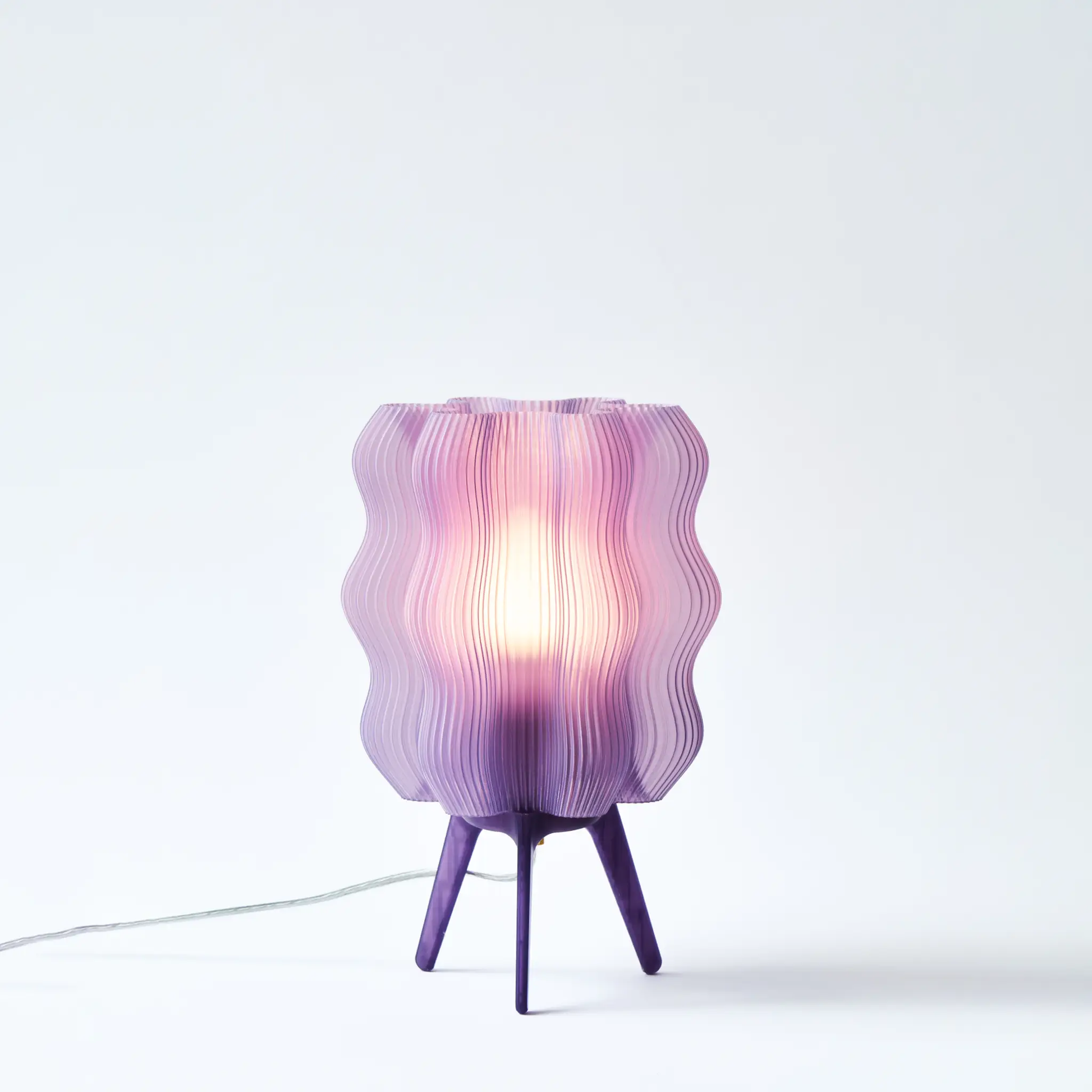 Eco Friendly Wavy Jellyfish Desk Light by Wooj Design pink glass shade purple base on Tampa Home & Garden Store