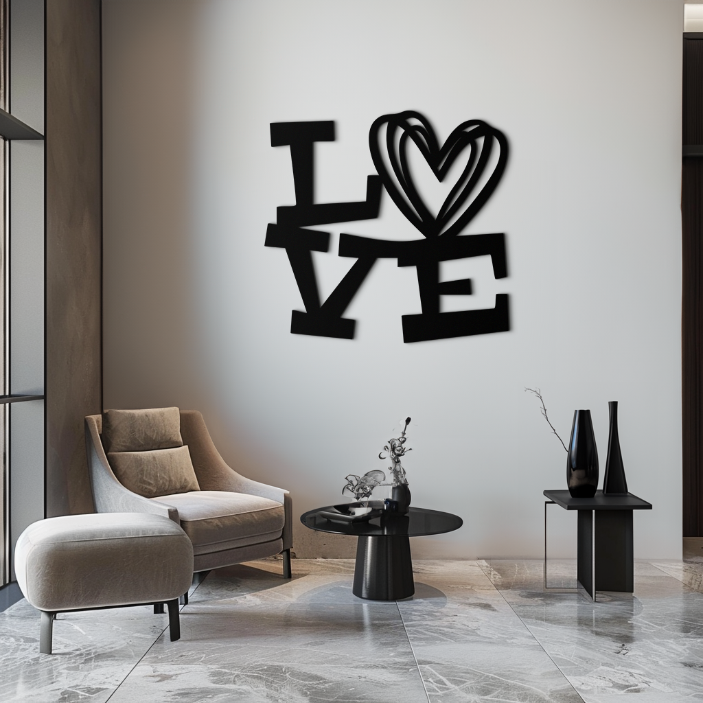 LOVE Heart Modern Metal Wall Art – Romantic Black Metal Wall Decor- KAF566 - Tampa Home & Garden Store