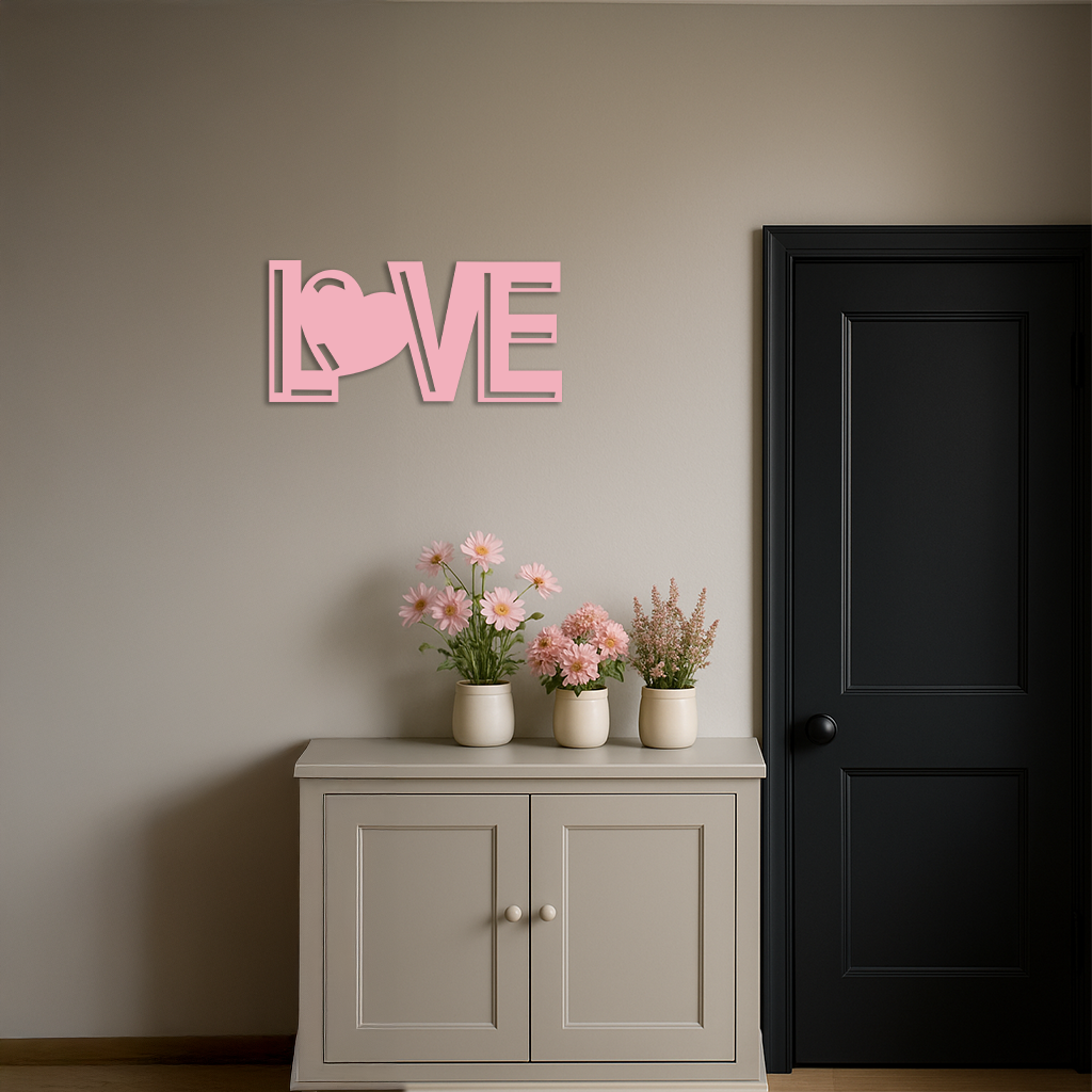 LOVE Heart Typography Metal Wall Art – Modern Romantic Decor - KAFGP097 - Tampa Home & Garden Store