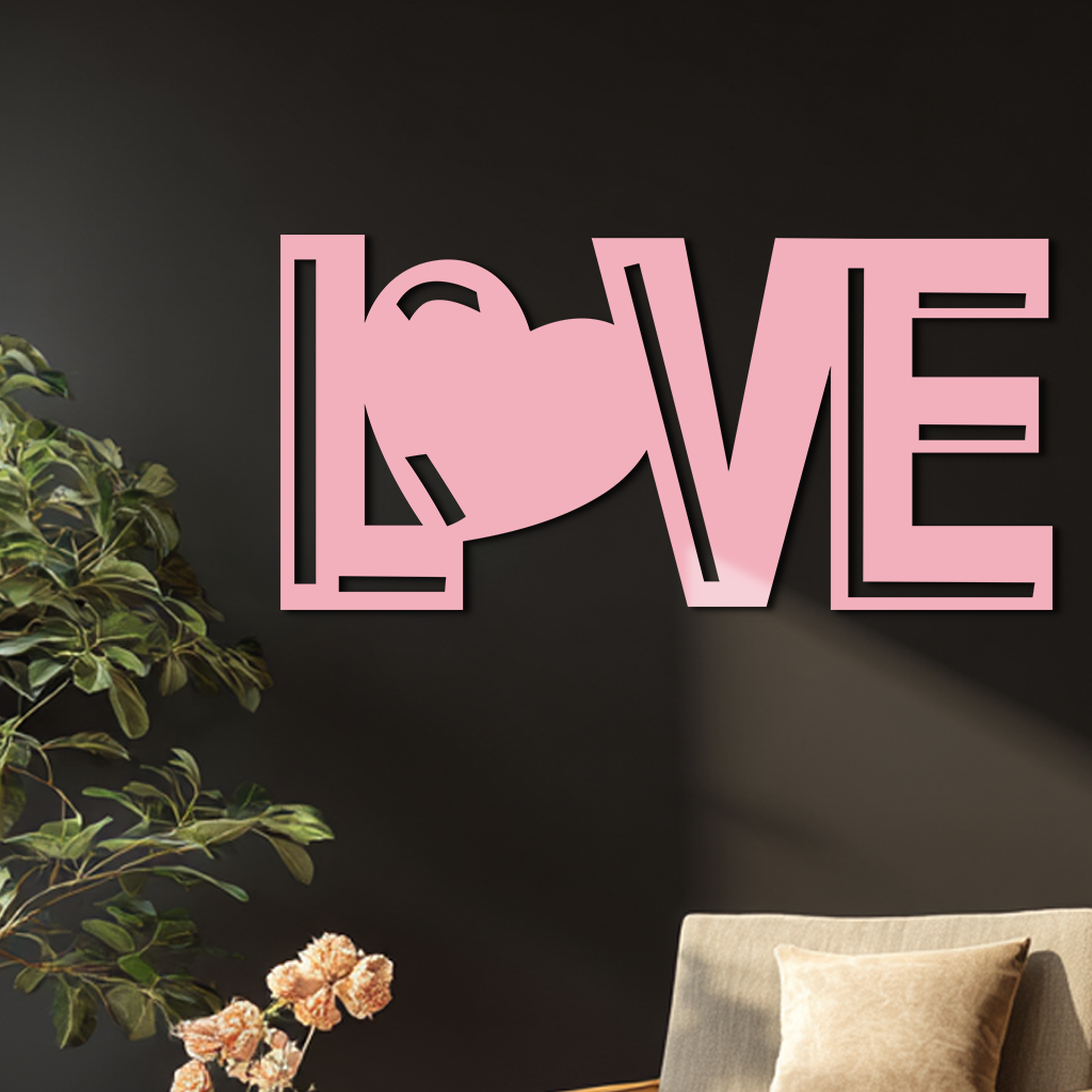 LOVE Heart Typography Metal Wall Art – Modern Romantic Decor - KAFGP097 - Tampa Home & Garden Store