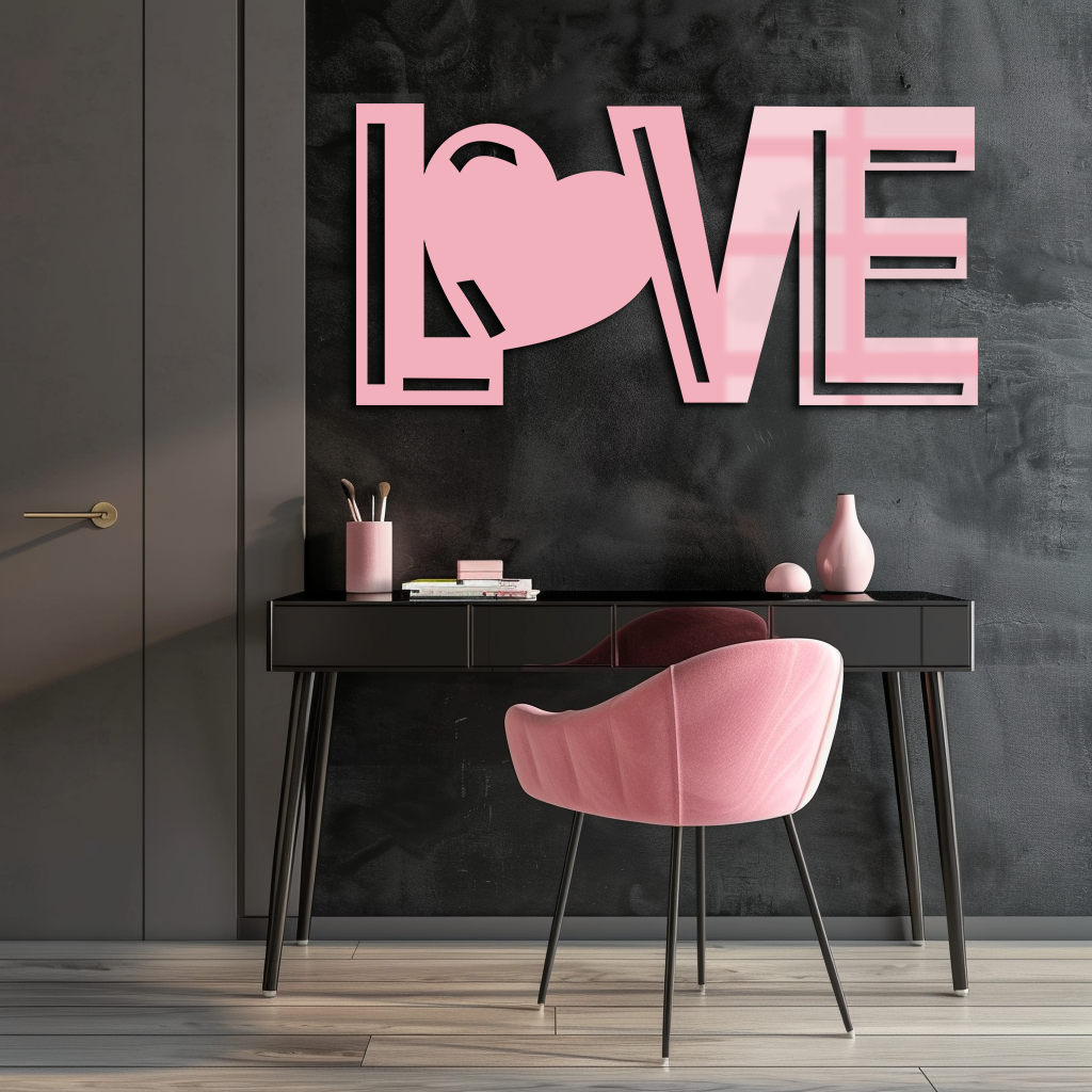 LOVE Heart Typography Metal Wall Art – Modern Romantic Decor - KAFGP097 - Tampa Home & Garden Store