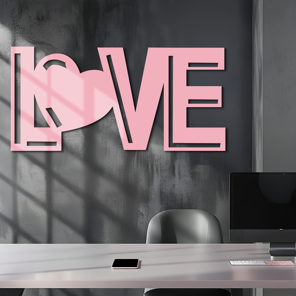 LOVE Heart Typography Metal Wall Art – Modern Romantic Decor - KAFGP097 - Tampa Home & Garden Store
