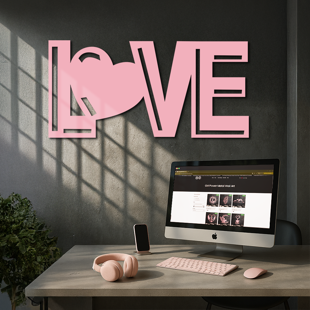 LOVE Heart Typography Metal Wall Art – Modern Romantic Decor - KAFGP097 - Tampa Home & Garden Store
