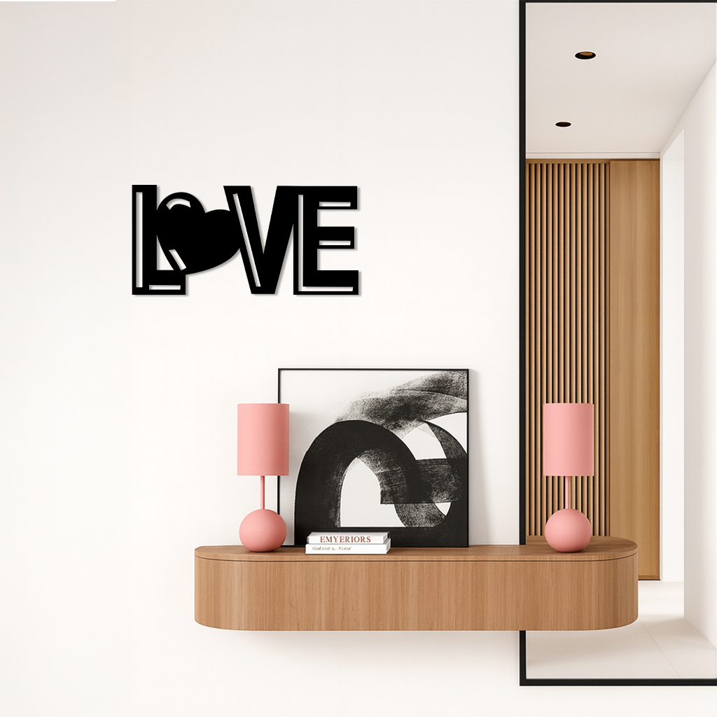 LOVE Heart Typography Metal Wall Art – Modern Romantic Decor - KAFGP097 - Tampa Home & Garden Store