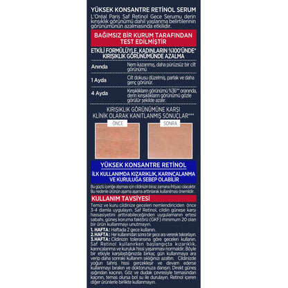 Loreal Paris Revitalift retinol serum label with blue infographic and before/after skin close-ups on Tampa Home & Garden Store