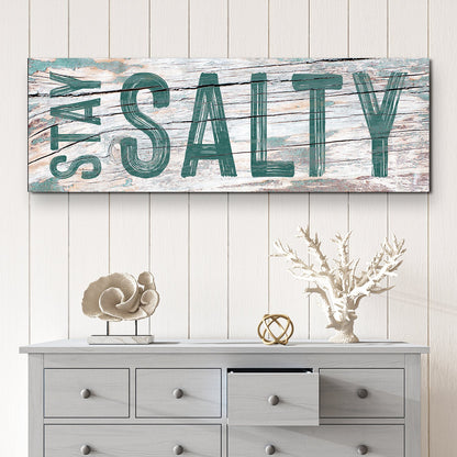 Stay Salty Coastal Sign VI canvas with distressed teal lettering on weathered wood on Tampa Home & Garden Store