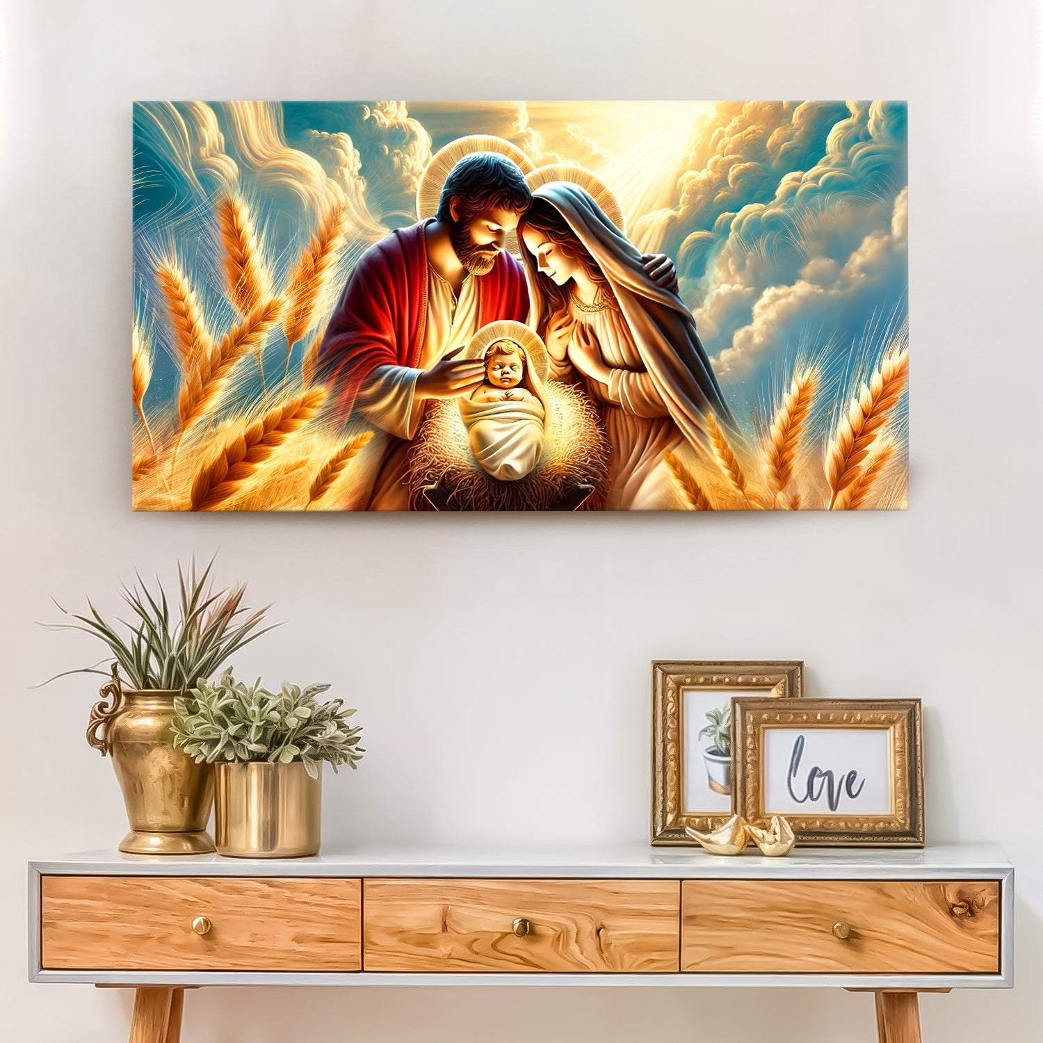 3D Faith Wall Art V canvas by Tailored Canvases; holy family amid wheat on Tampa Home & Garden Store