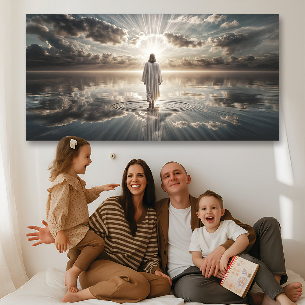 Walking on Water Faith Wall Art III canvas religious wall art with radiant sunrise on Tampa Home & Garden Store
