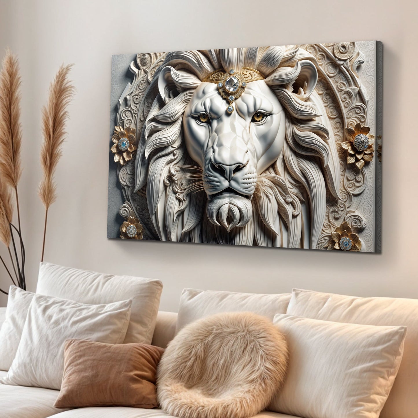 3D Majestic Lion Wall Art II canvas by Tailored Canvases with jeweled headpiece on Tampa Home & Garden Store