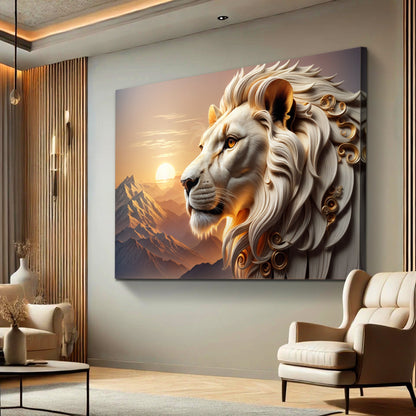 3D Majestic Lion Wall Art IV canvas by Tailored Canvases, ornate golden mane at sunset on Tampa Home & Garden Store