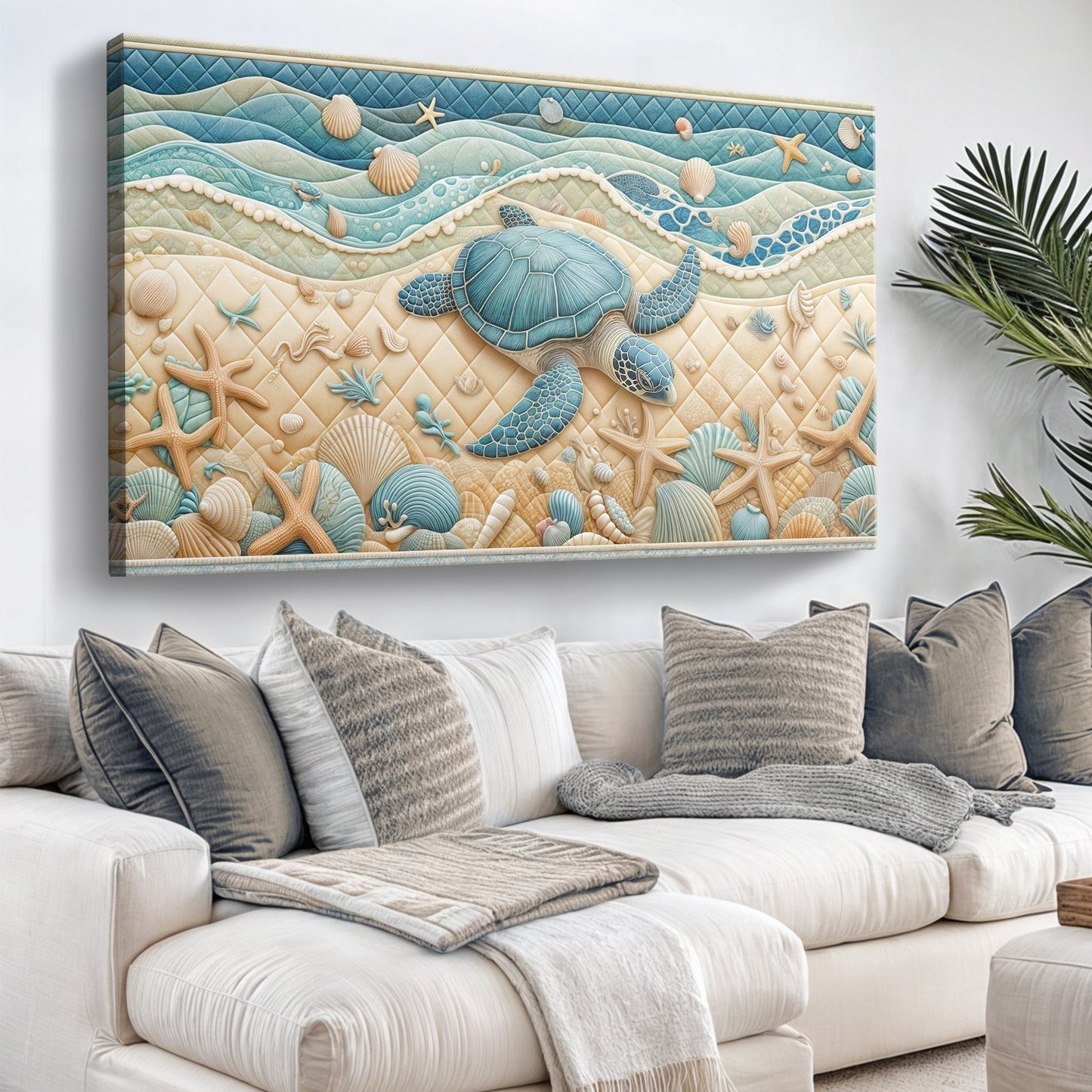 3D Coastal Wall Art IV canvas with turquoise waves, shells, sea turtle on Tampa Home & Garden Store