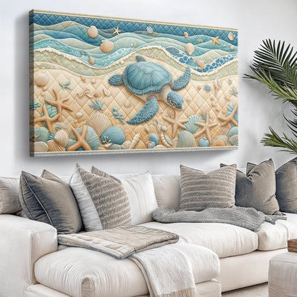 3D Coastal Wall Art IV canvas with turquoise waves, shells, sea turtle on Tampa Home & Garden Store