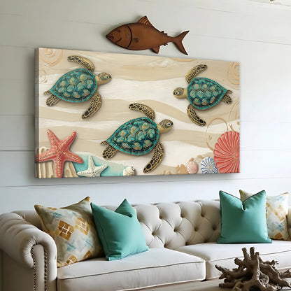 3D Coastal Wall Art VII canvas turquoise sea turtles beige waves Crafting Canvas on Tampa Home & Garden Store