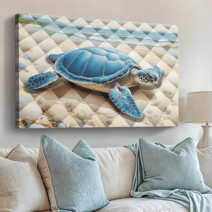 3D Coastal Wall Art V canvas by Tailored Canvases with blue sea turtle on diamond beach on Tampa Home & Garden Store