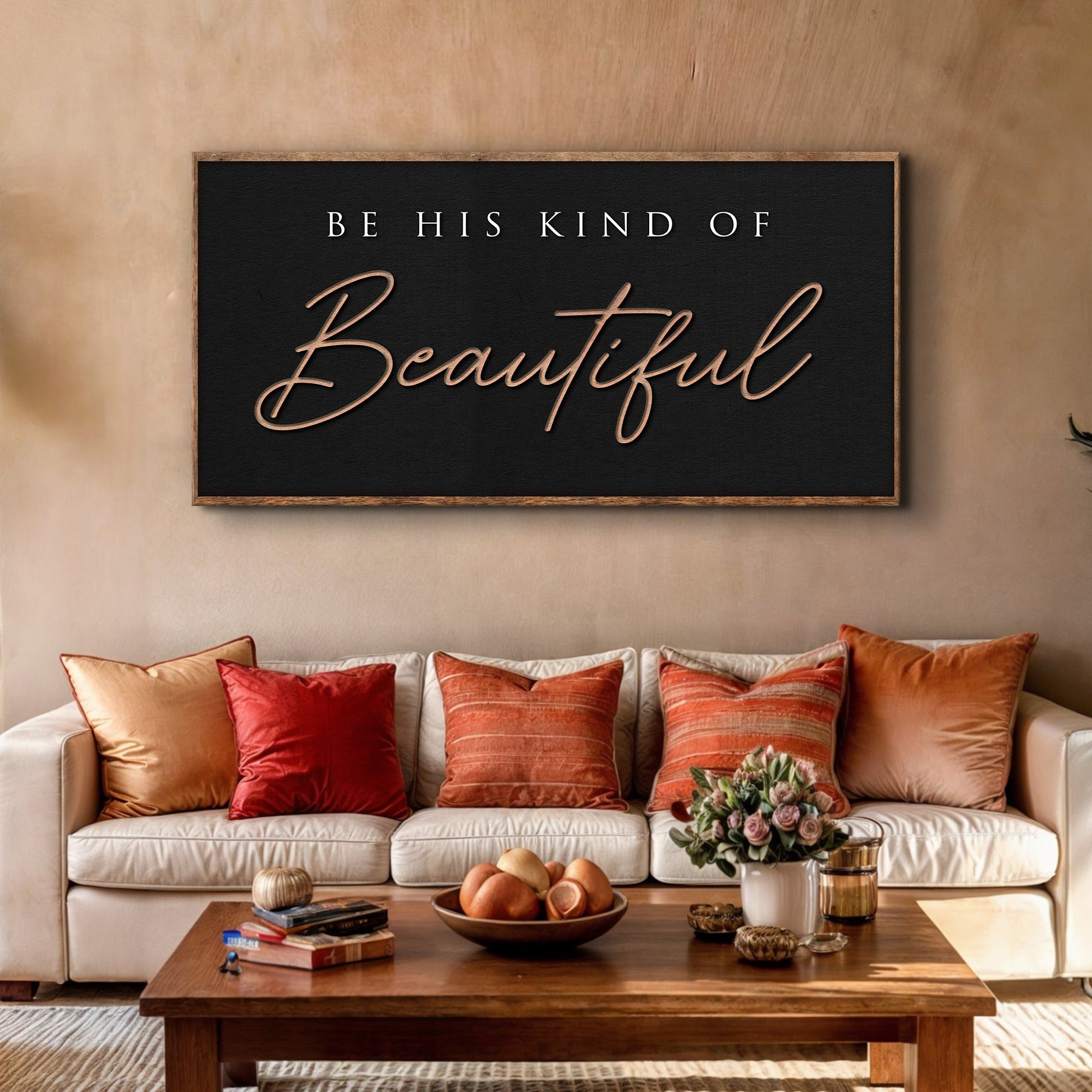 Be His Kind Of Beautiful Faith Sign canvas wall art with black chalkboard surface on Tampa Home & Garden Store
