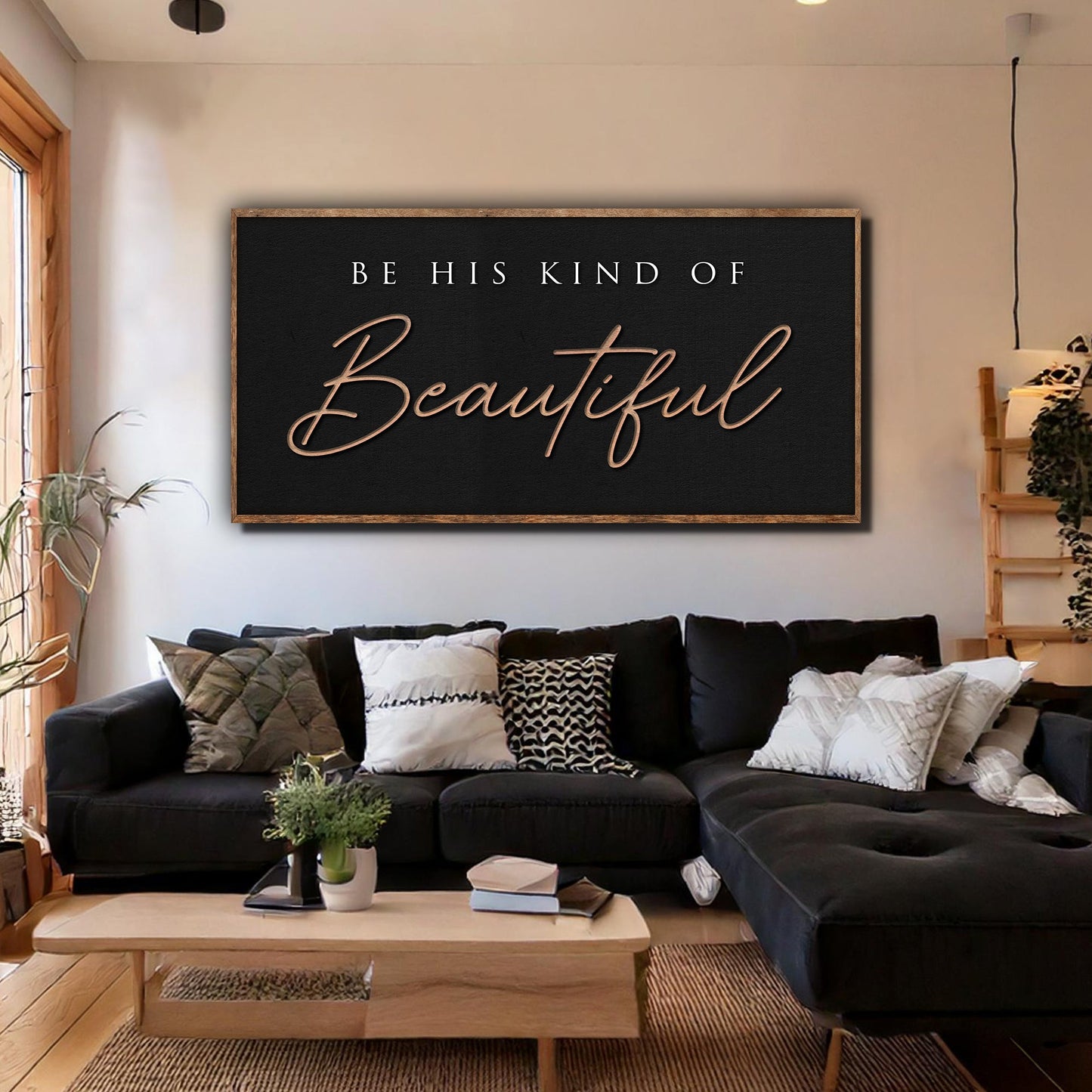 Be His Kind Of Beautiful Faith Sign canvas by Tailored Canvases black with copper script on Tampa Home & Garden Store