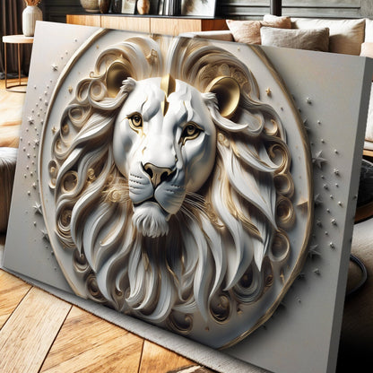 3D Majestic Lion Wall Art VI canvas by Tailored Canvases in gold ivory tones on Tampa Home & Garden Store