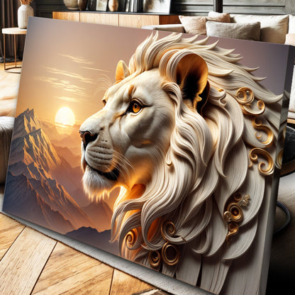 Canvas 3D Majestic Lion Wall Art IV, golden mane, sunset tones by Tailored Canvases on Tampa Home & Garden Store