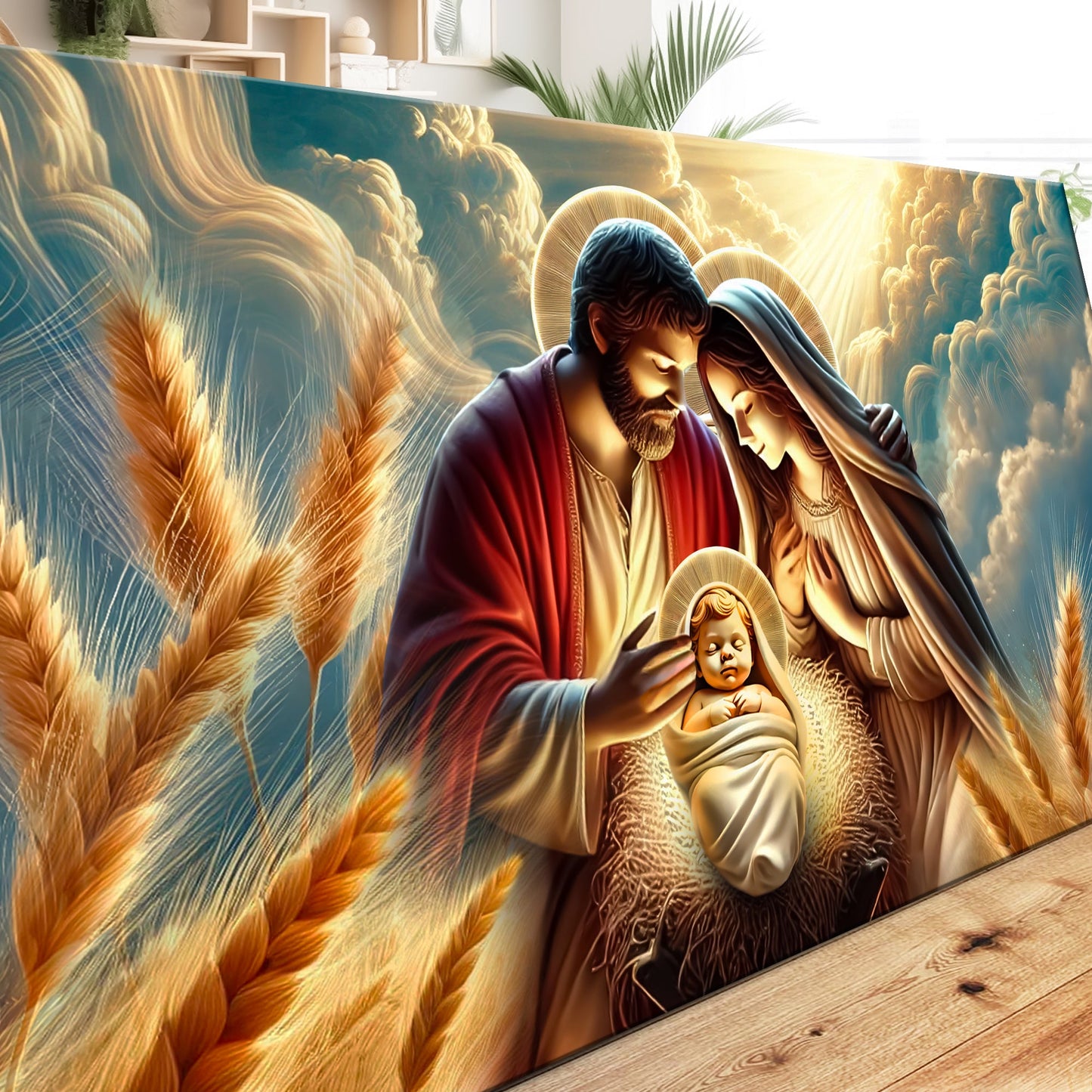3D Faith Wall Art V canvas Tailored Canvases Mary and infant amid wheat in golden light Garden on Tampa Home & Garden Store