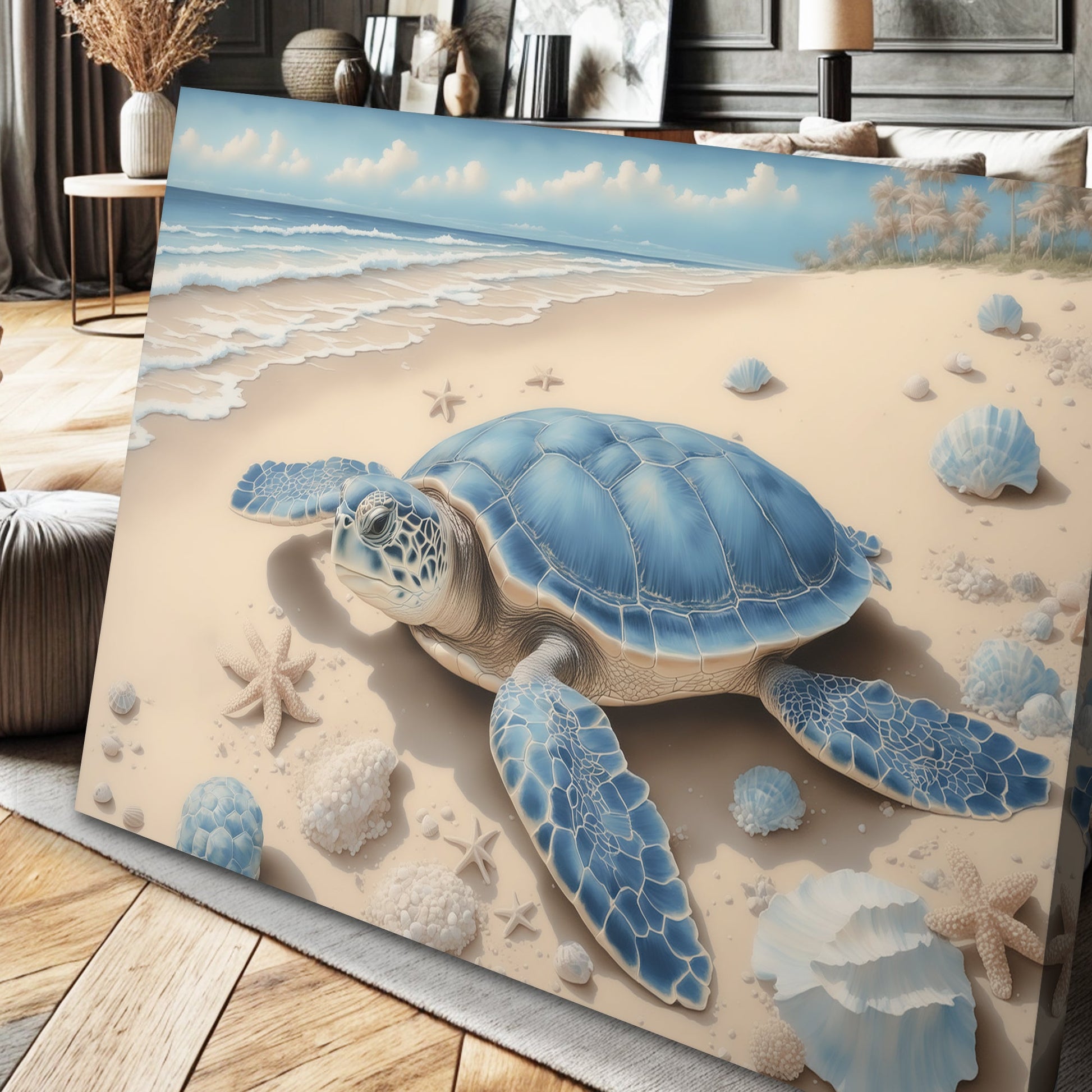 3D Coastal Wall Art canvas featuring blue sea turtle motif Tailored Canvases crafting canvas on Tampa Home & Garden Store
