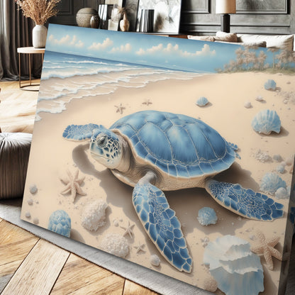 3D Coastal Wall Art canvas featuring blue sea turtle motif Tailored Canvases crafting canvas on Tampa Home & Garden Store
