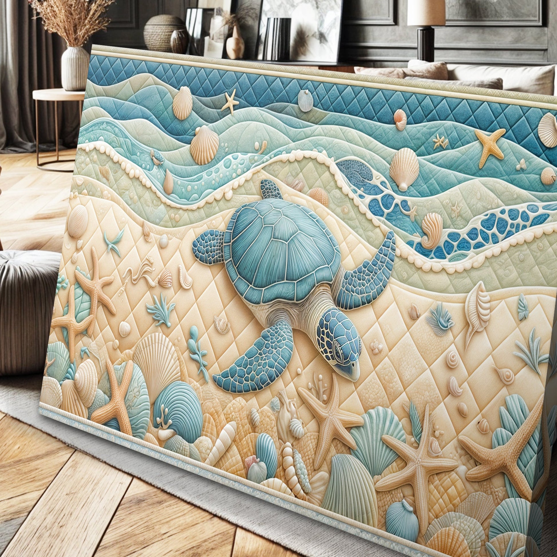 3D Coastal Wall Art IV canvas by Tailored Canvases with blue ocean waves and shell accents on Tampa Home & Garden Store