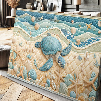 3D Coastal Wall Art IV canvas by Tailored Canvases with blue ocean waves and shell accents on Tampa Home & Garden Store