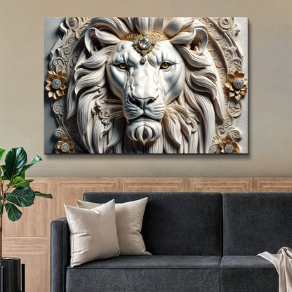 3D Majestic Lion Wall Art II canvas Tailored Canvases ivory lion head with jeweled crown on Tampa Home & Garden Store