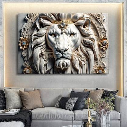 3D Majestic Lion Wall Art II canvas Tailored Canvases, cream lion with crown gems on Tampa Home & Garden Store