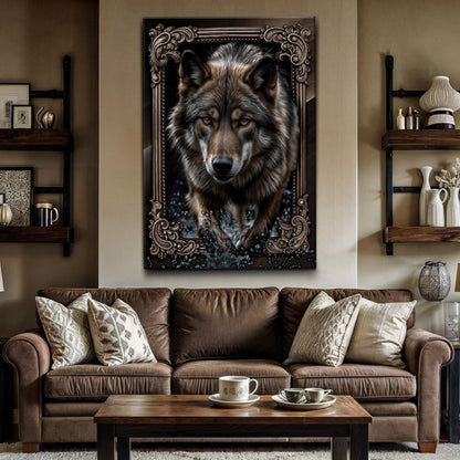 3D Wolf Wall Art II canvas by Tailored Canvases, ornate antique frame with wolf portrait on Tampa Home & Garden Store