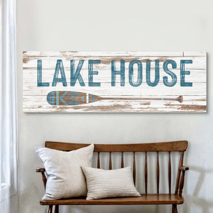 Lake House Coastal Sign II canvas on whitewashed wood with blue lettering Tailored Canvases on Tampa Home & Garden Store