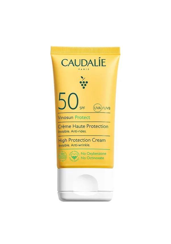 Caudalie Vinosun Protect SPF 50+ sunscreen tube bright yellow with white cap on Tampa Home & Garden Store