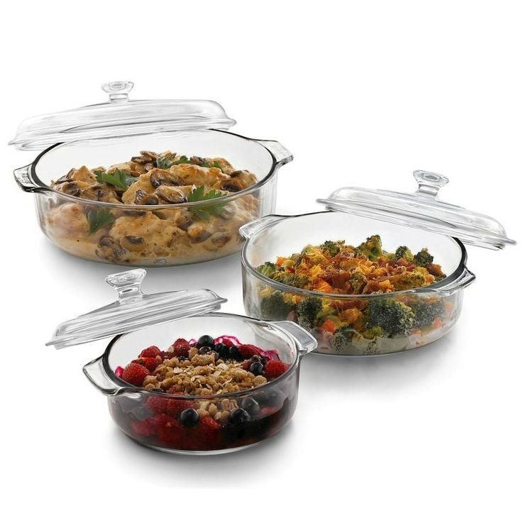 Juego de 6 piezas de utensilios de cocina y horno de cristal redondo con tapas