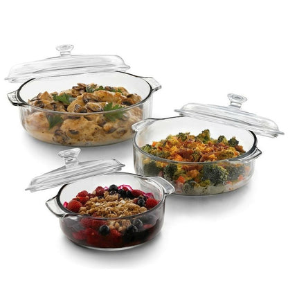Juego de 6 piezas de utensilios de cocina y horno de cristal redondo con tapas