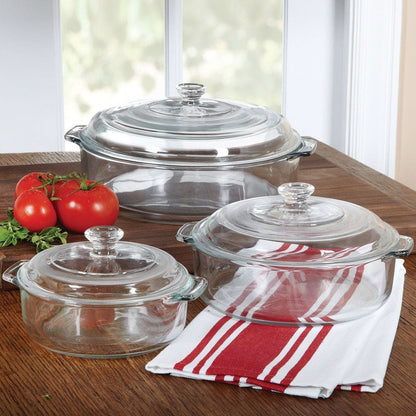 Juego de 6 piezas de utensilios de cocina y horno de cristal redondo con tapas