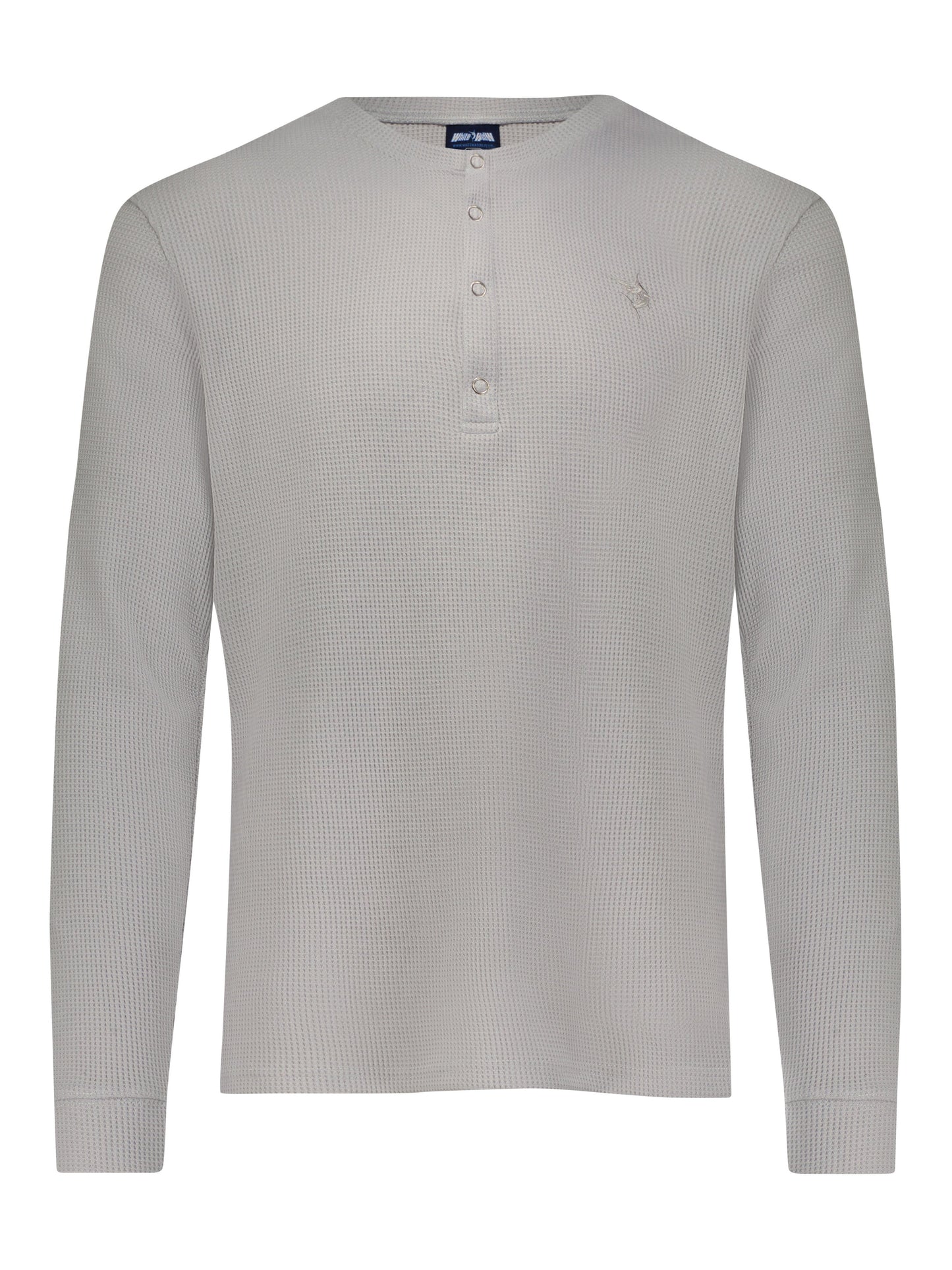 Mystic Henley long sleeve top by White Water Life in light grey textured knit with chest logo on Tampa Home & Garden Store