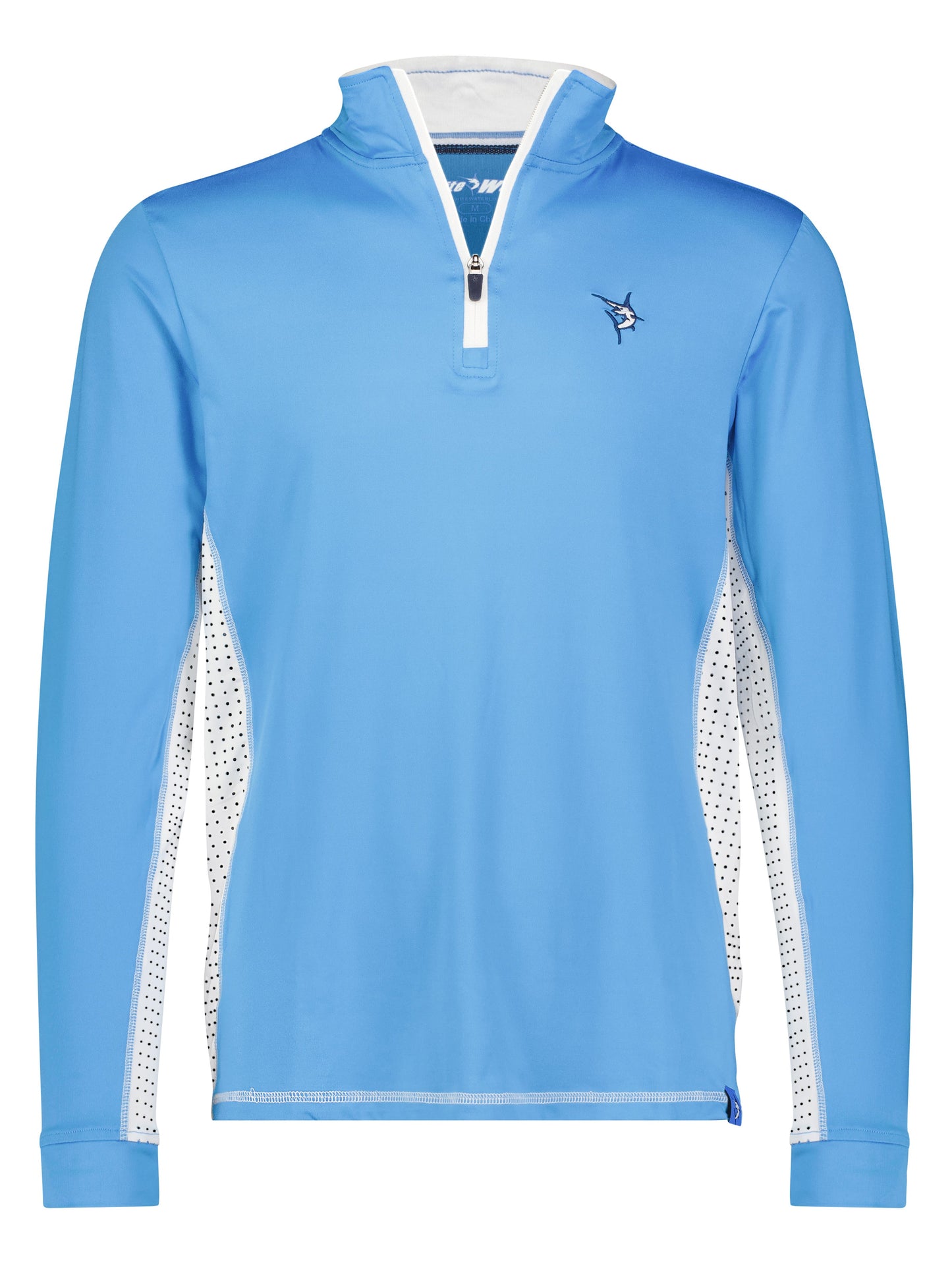 Southport blue pullover with white zipper and marlin logo by White Water Life on Tampa Home & Garden Store